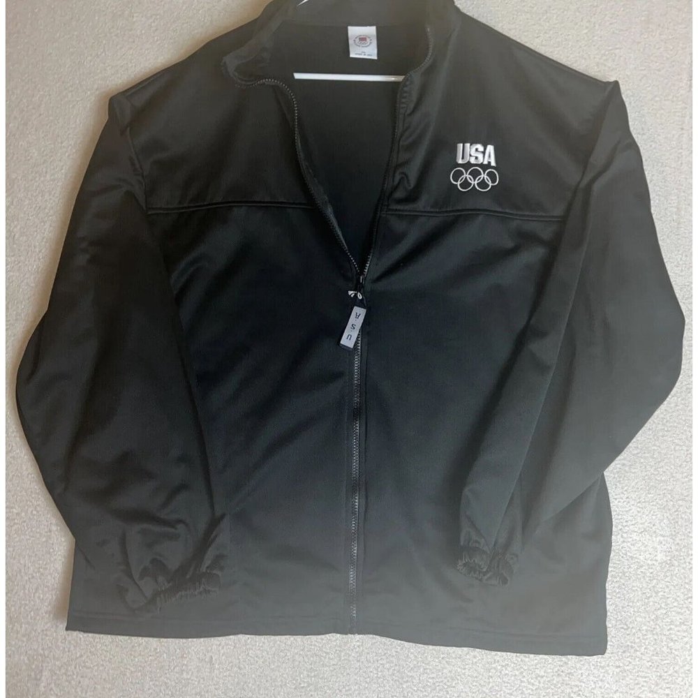 Vintage U.S.A. Olympic Committee Light Fleece Full Zip Jacket Mens XXL Black